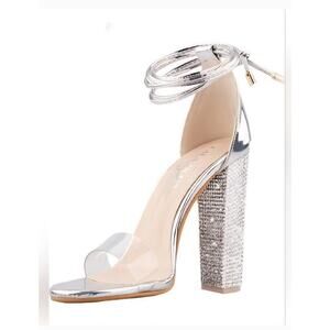 Lala Ikai Silver Rhinestone High Open Toe Heels 
Sz 8